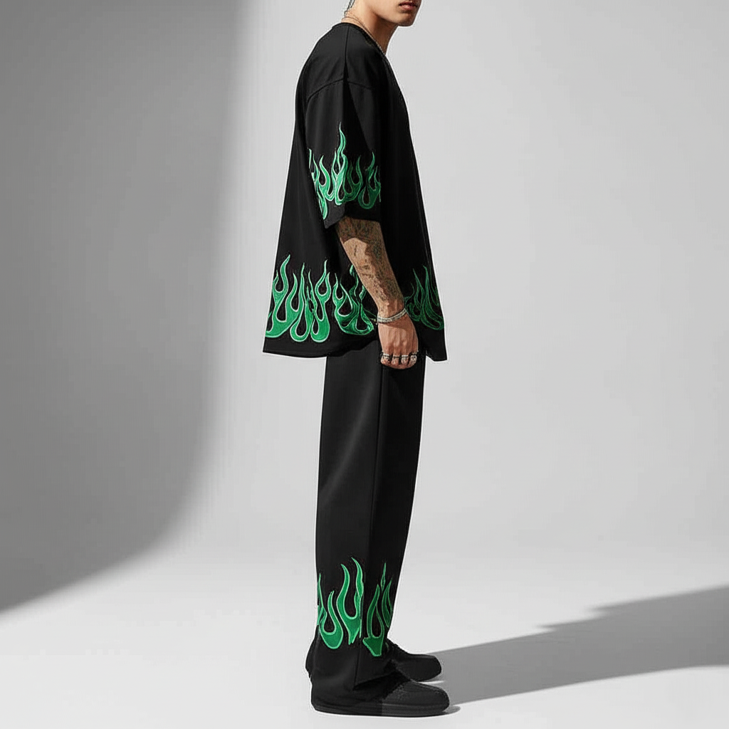 Natty Men’s Flame Co-ord Set | Oversized T-Shirt & Track Pants