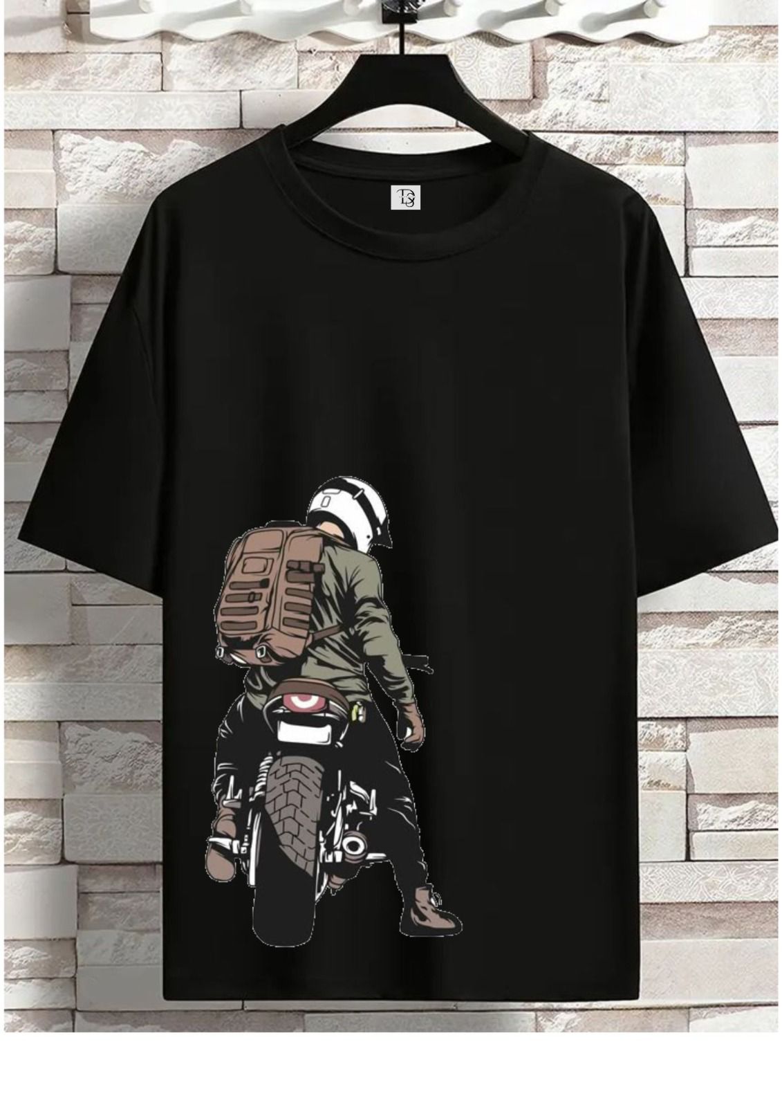 Moto Drip Graphic Tee – Biker Rider Print T-Shirt for Men