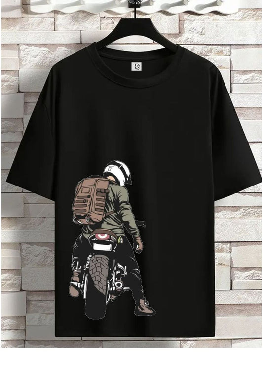 Moto Drip Graphic Tee – Biker Rider Print T-Shirt for Men